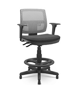 Cadeira Caixa Alta Brizza Plaxmetal Encosto Em Tela Cinza Back System com Braços Assento Poliéster
