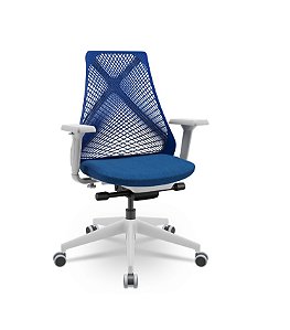 Cadeira Plaxmetal Bix Cinza Tela Azul Assento Poliéster Base Italia Cinza Autocompensador