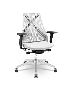 Cadeira Plaxmetal Bix X+ Base Cromada Autocompensador Tela Branca Assento Poliéster