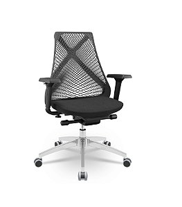 Cadeira Plaxmetal Bix X+ Base Cromada Autocompensador Tela Preta Assento Poliéster