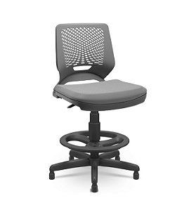 Cadeira Caixa Alta Beezi Plaxmetal Base Nylon Com Sapatas Encosto Cinza Assento Vinil