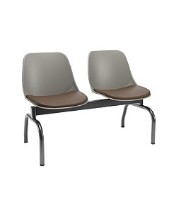 Longarina de 2 Lugares Quick Plaxmetal Basalto Com Assento Estofado Vinil