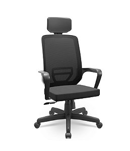 Cadeira Presidente Adrix Com Apoio de Cabeça Plaxmetal Encosto Tela Base Standard Relax Assento Poliéster