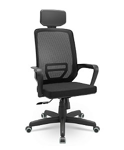 Cadeira Presidente Adrix Com Apoio de Cabeça Plaxmetal Encosto Tela Base Standard Relax Assento Poliéster