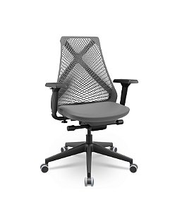 Cadeira Plaxmetal Bix X+ Base Italia Mecanismo Autocompensador Tela Cinza Assento Vinil