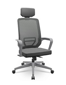 Cadeira Presidente Plaxmetal Adrix Grafite Tela Cinza Base Nylon Mecanismo Relax Assento Poliéster