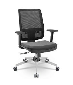 Cadeira Brizza Presidente Plaxmetal Tela Preta Base Cromada Relax Assento Vinil Braços 3D Shift