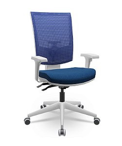 Cadeira Plaxmetal Flash Presidente Tela Azul Base Italia Cinza Back System Braços Reguláveis Cinza Assento Poliéster