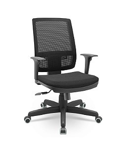 Cadeira Brizza Presidente Plaxmetal Tela Preta Base Standard Relax Assento Crepe Poliéster
