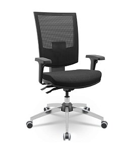 Cadeira Plaxmetal Flash Presidente Base Cromada Back System Tela Preta Assento Poliéster