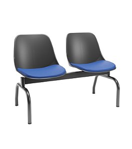 Longarina de 2 Lugares Quick Plaxmetal Preta Com Assento Estofado Vinil