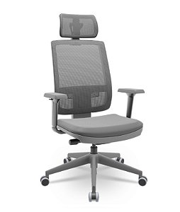 Cadeira Presidente Brizza Grafite Plaxmetal Tela Cinza Base Piramidal Autocompensador Vinil Braços Shift