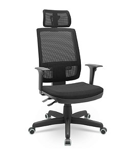 Cadeira Presidente Brizza Plaxmetal Tela Preta Base Standard Back System Assento Poliéster