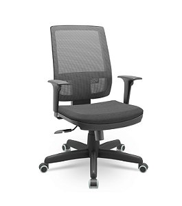 Cadeira Plaxmetal Brizza Presidente Tela Cinza Assento Poliéster Braços Reguláveis Base Relax Standard