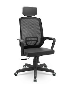 Cadeira Presidente Adrix Com Apoio de Cabeça Plaxmetal Encosto Tela Base Standard Relax Assento Em Vinil