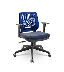 Cadeira Beezi Plaxmetal Com Braços Reguláveis Encosto Azul Assento Em Vinil Base Italia.