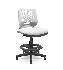 Cadeira Caixa Alta Beezi Plaxmetal Base Standard Com Sapatas Encosto Branco Assento Vinil