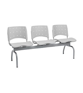 Longarina 3 Lugares Ergoplax Plaxmetal Polipropileno Estrutura Cinza