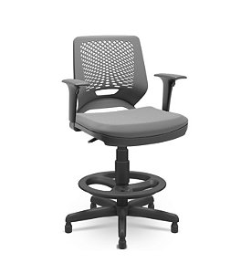 Cadeira Caixa Beezi Plaxmetal Encosto Cinza Com Braços Base Standard Assento Vinil