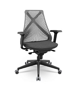 Cadeira Plaxmetal Bix X+ Base Italia Mecanismo Sincron Tela Cinza Assento Vinil