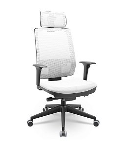 Cadeira Presidente Brizza Tela Branca Base Italia Autocompensador Assento Poliéster