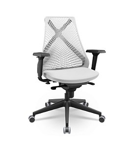 Cadeira Plaxmetal Bix X+ Base Italia Mecanismo Sincron Tela Branca Assento Vinil