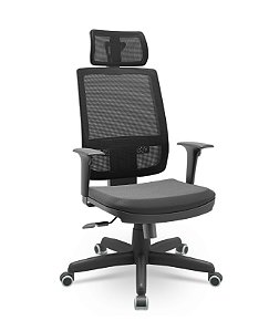 Cadeira Presidente Com Apoio de Cabeça Brizza Tela Preta Base Standard Relax Assento Vinil