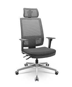 Cadeira Brizza Presidente Tela Cina Apoio de Cabeça Base Aluminio Back System NR17 Assento Poliéster