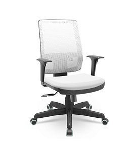 Cadeira Plaxmetal Brizza Presidente Tela Branca Assento Vinil Braços Reguláveis Base Relax Standard