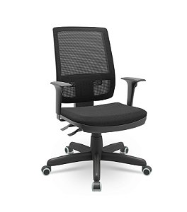 Cadeira Presidente Brizza Plaxmetal Tela Preta Base Standard Back System NR17 Assento Poliéster