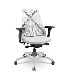 Cadeira Plaxmetal Bix X+ Base Cromada Autocompensador Tela Branca Assento Vinil