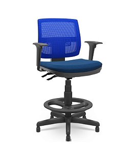 Cadeira Caixa Alta Brizza Plaxmetal Encosto Em Tela Azul Back System com Braços Assento em Poliéster