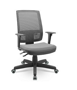 Cadeira Presidente Brizza Plaxmetal Tela Cinza Base Standard Back System NR17 Assento Vinil