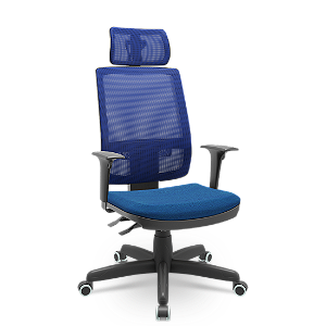 Cadeira Presidente Brizza Plaxmetal Tela Azul Base Standard Back System Assento Poliéster