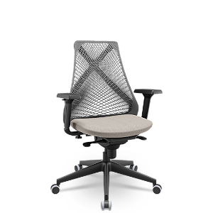 Cadeira Plaxmetal Bix X+ Base Italia Mecanismo Sincron Tela Cinza Assento Poliéster