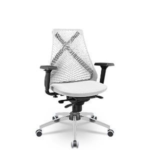 Cadeira Bix x+ Plaxmetal Tela Branca Base Cromada Slider Braços Shift Assento Poliéster