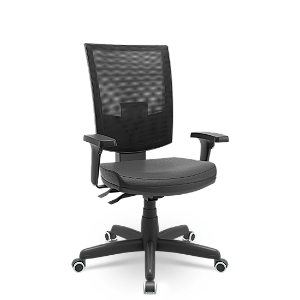 Cadeira Plaxmetal Flash Tela Preta Base Standard Mecanismo Back System NR17 Vinil