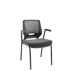 Cadeira Plaxmetal Beezi Fixa 4 Pés com Braços Encosto Preto Assento Vinil