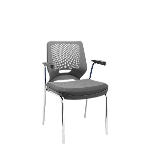 Cadeira Plaxmetal Beezi Fixa 4 Pés Cromado com Braços Encosto Cinza Assento Vinil