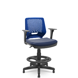 Cadeira Caixa Beezi Plaxmetal Encosto Azul Com Braços Base Standard Assento Vinil