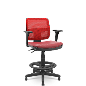Cadeira Caixa Alta Brizza Plaxmetal Encosto Em Tela Vermelha Back System com Braços Assento em Vinil