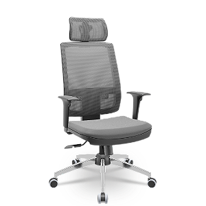 Cadeira Brizza Presidente Tela Cinza Base Cromada Relax Assento Vinil