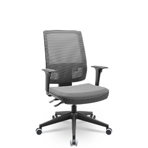 Cadeira Brizza Presidente Tela Cinza Base Italia Back System NR17 Braços Reguláveis Assento Vinil