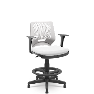 Cadeira Caixa Beezi Plaxmetal Encosto Branco Com Braços Base Standard Assento Vinil