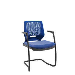 Cadeira Plaxmetal Beezi Fixa Aproximação Encosto Azul Asseto Vinil