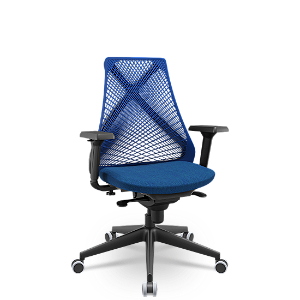 Cadeira Plaxmetal Bix X+ Base Italia Mecanismo Sincron Tela Azul Assento Poliéster