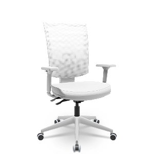 Cadeira Flash Plaxmetal Tela Branca Base Italia Cinza Back System Braços Shift 3D Assento Vinil
