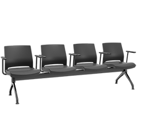 Longarina Plaxmetal Duna de 4 Lugares Com Braços Assento Estofado Vinil