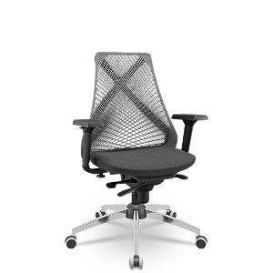 Cadeira Bix x+ Plaxmetal Tela Cinza Base Cromada Slider Braços Shift Assento Poliéster
