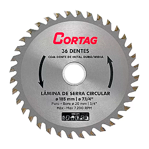 Disco Serra Circular Para Madeira 7.1/4 185mm 36 Dentes 61448 Cortag